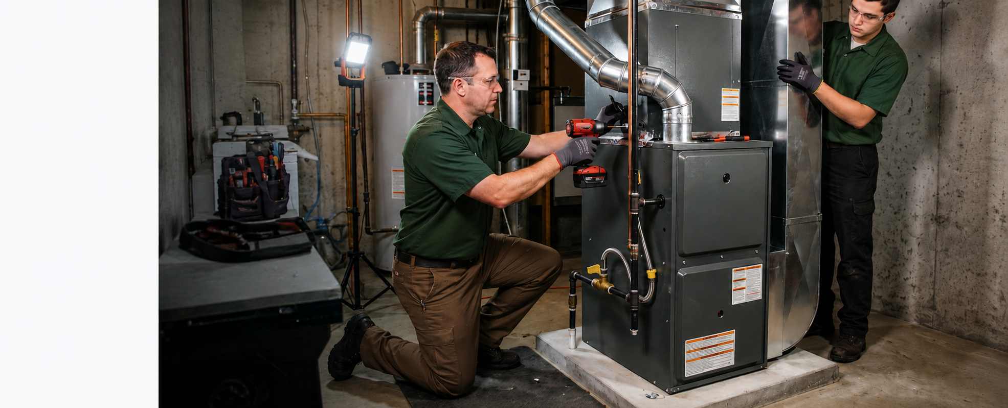 Forest Air technicians installing a new gas furnace