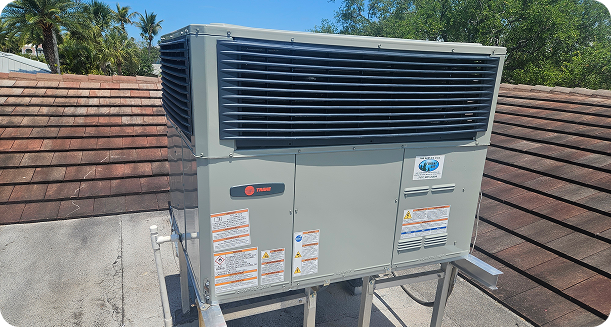 Packaged air conditioning unit installed on a roof