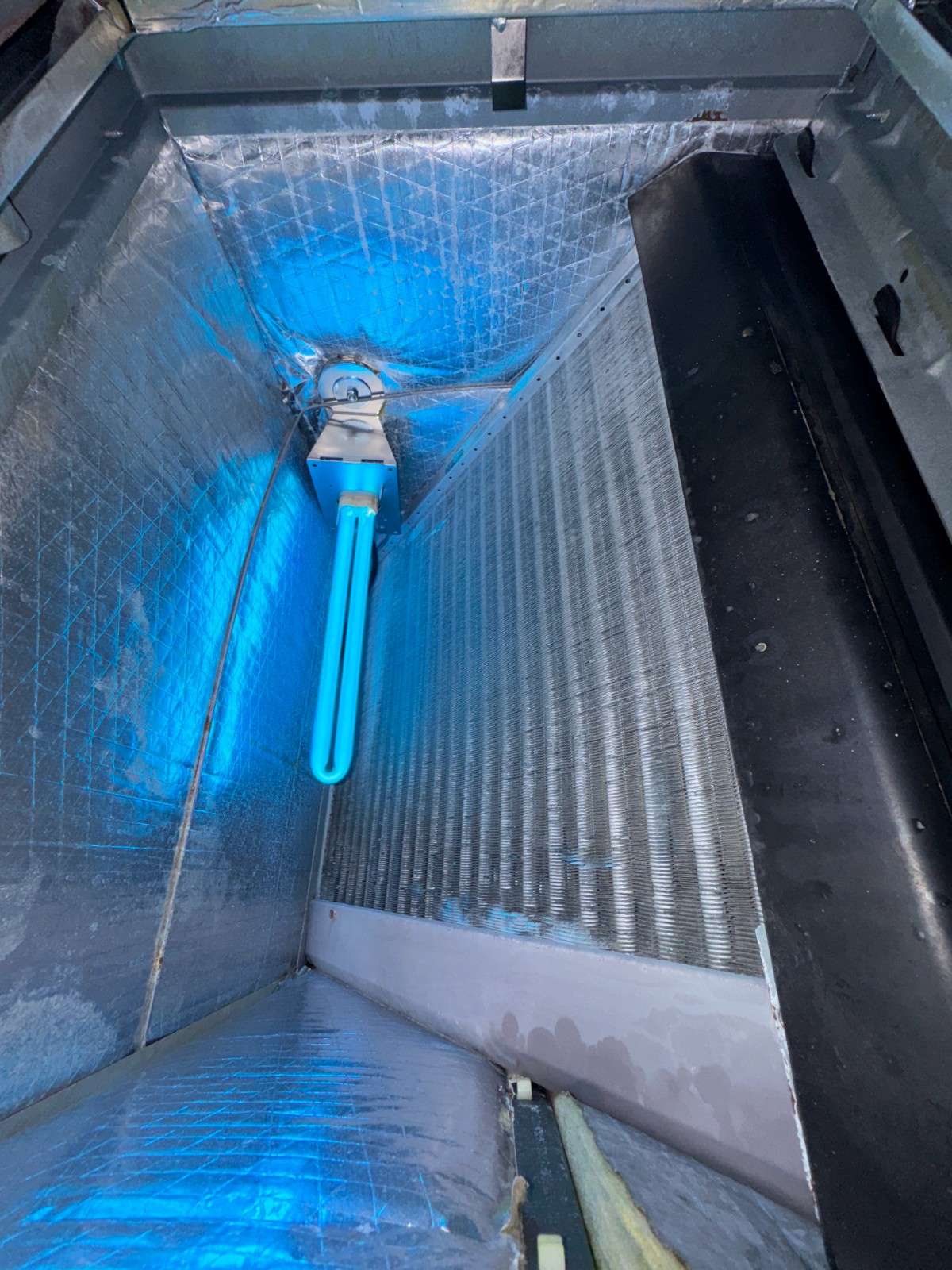 UV light installed inside an HVAC air handler cabinet
