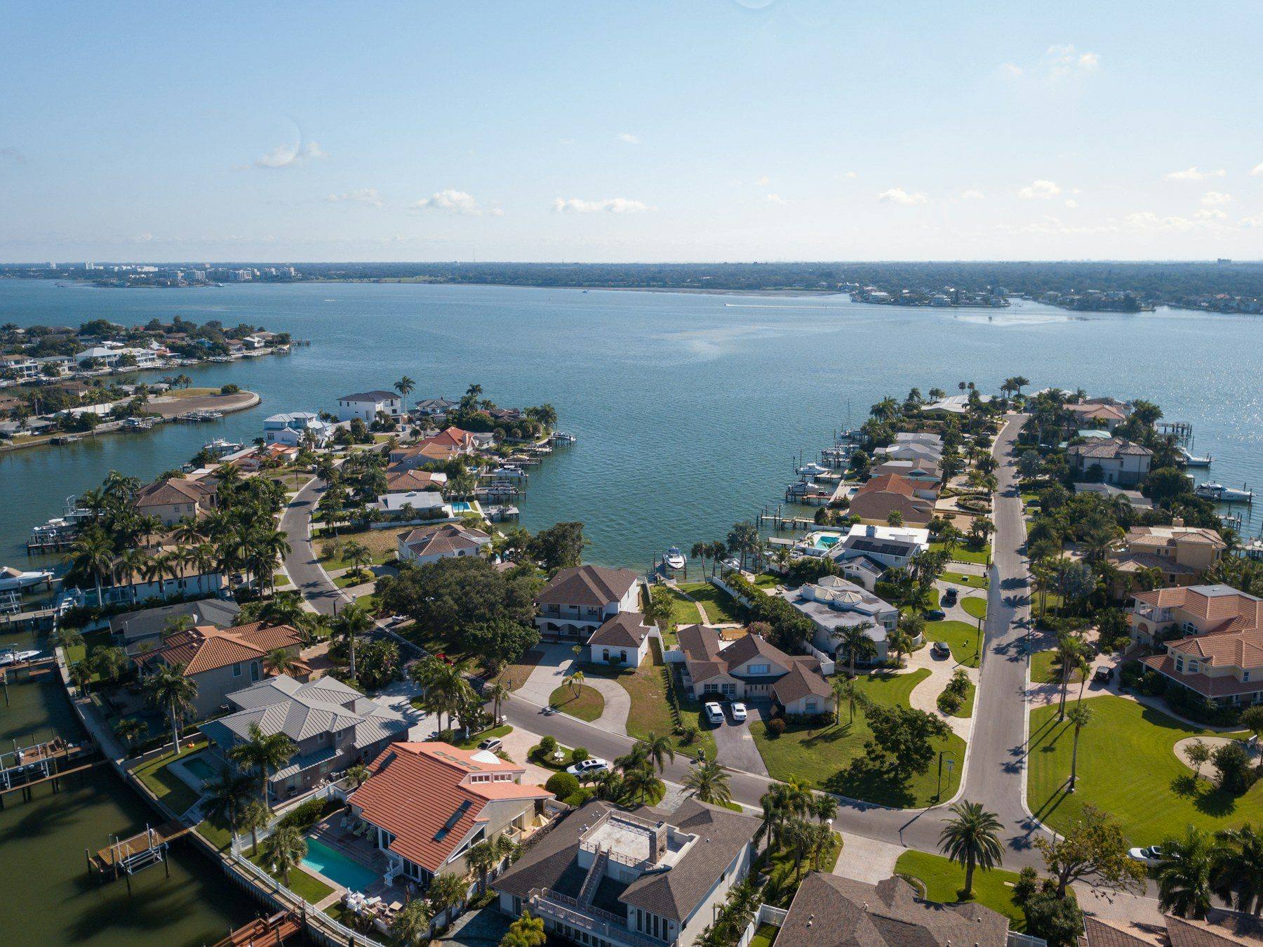 Aerial view of waterfront homes in Indian Rocks Beach, FL